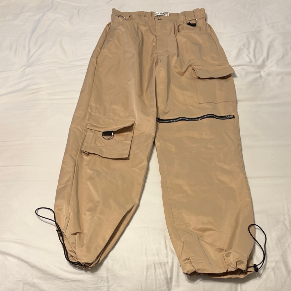 Public Desire Beige Cargo Pants with Black Accents